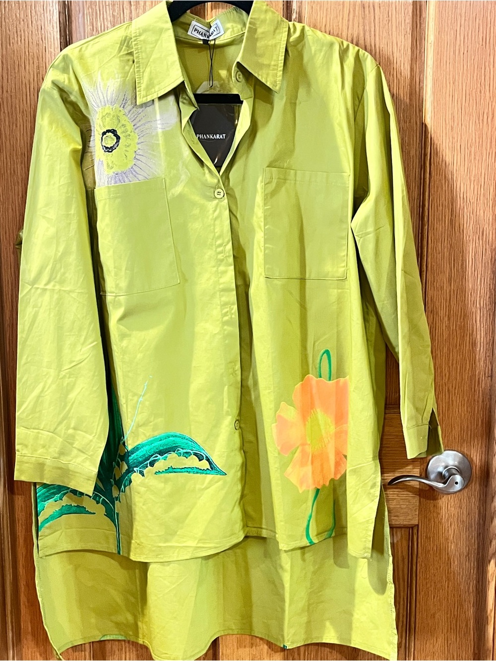 Lime Green Floral Button-Down Shirt
